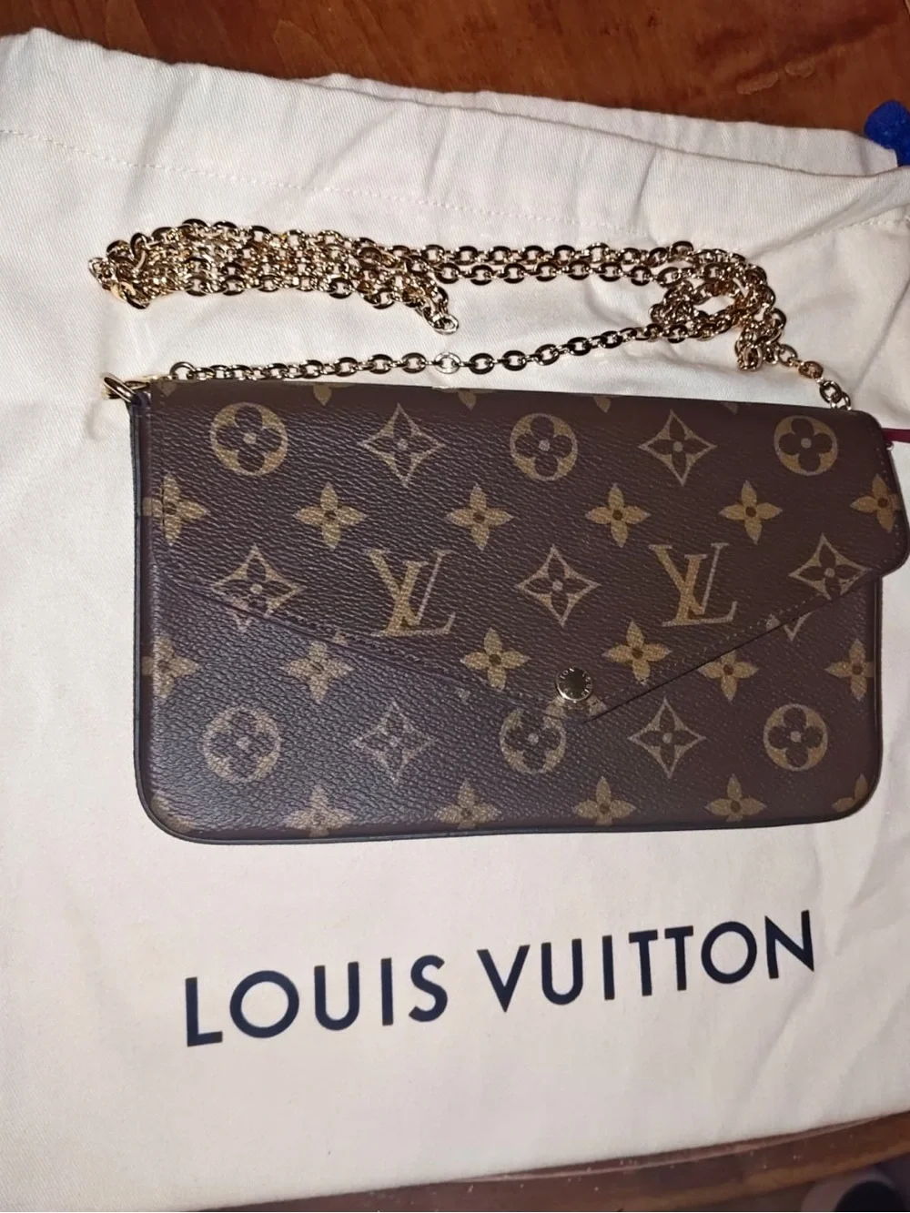 Louis Vuitton Brown Monogram Chain Wallet with Fuchsia Cardholder